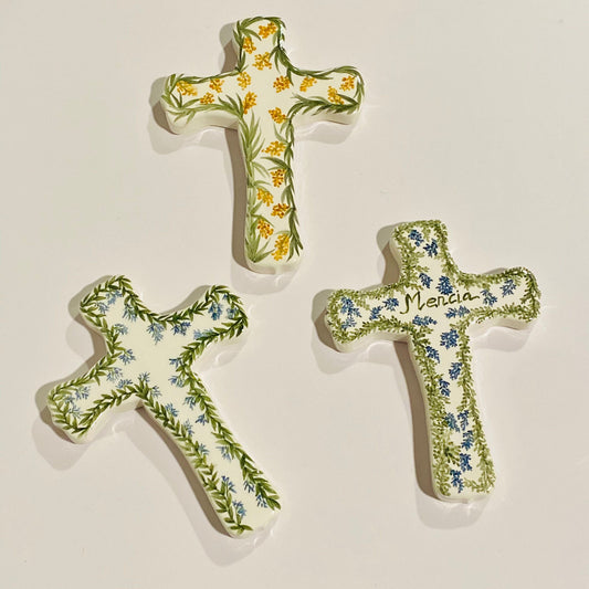 Cruz de Cerámica Personalizada con Flores